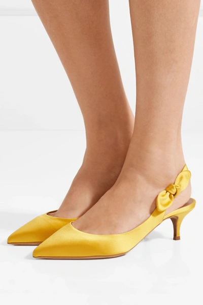 Shop Tabitha Simmons Rise Bow-embellished Satin Slingback Pumps In Marigold