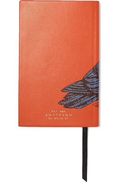 Shop Smythson Printed Textured-leather Notebook In Orange