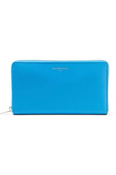 Shop Balenciaga Textured-leather Continental Wallet In Light Blue