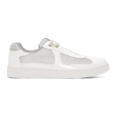 Shop Prada White Patent Leather And Mesh Sneakers In F0j36 Bnc/a