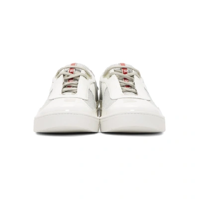 Shop Prada White Patent Leather And Mesh Sneakers In F0j36 Bnc/a