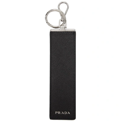 Shop Prada Black Saffiano Character Logo Keychain In F0002-nero