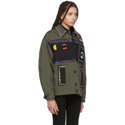 Shop Miu Miu Green Crystals And Patches Drill Jacket In F0334 Mimet