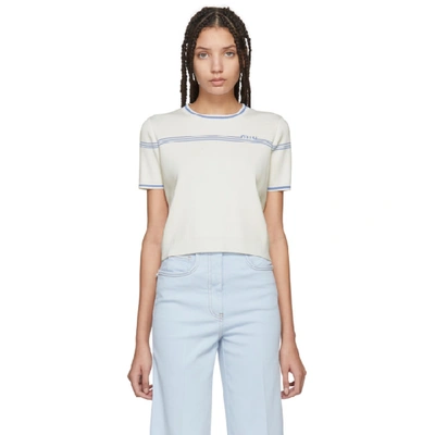 Shop Miu Miu Off-white Short Sleeve Logo Sweater