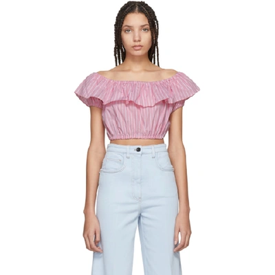 Shop Miu Miu Pink Striped Off-the-shoulder Blouse In 028 Rosa