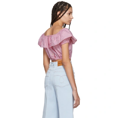 Shop Miu Miu Pink Striped Off-the-shoulder Blouse In 028 Rosa