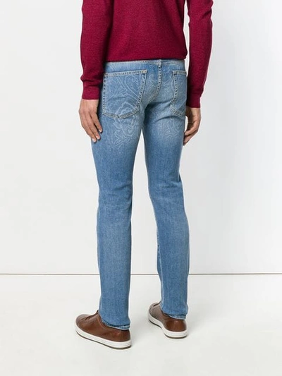 Shop Etro Printed Slim Leg Jeans In Blue