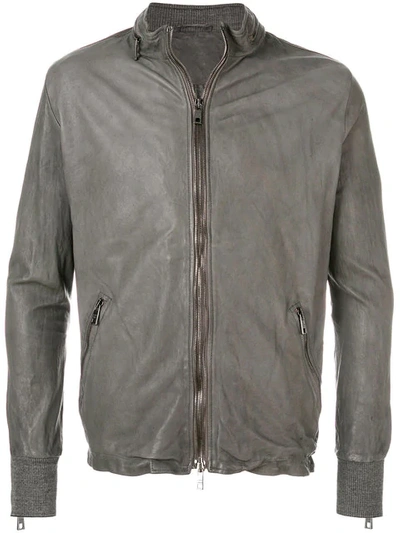 Shop Giorgio Brato Ribbed Cuff Biker Jacket In Grey