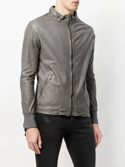 Shop Giorgio Brato Ribbed Cuff Biker Jacket In Grey