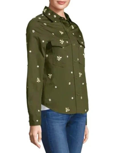 Shop Joie Hayfa Embellished Fatigue Shirt In Deep Army