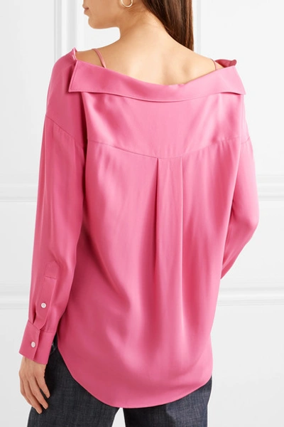 Shop Theory Tamalee Off-the-shoulder Silk Blouse In Pink