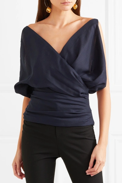 Shop Jacquemus Draped Wool Top In Navy
