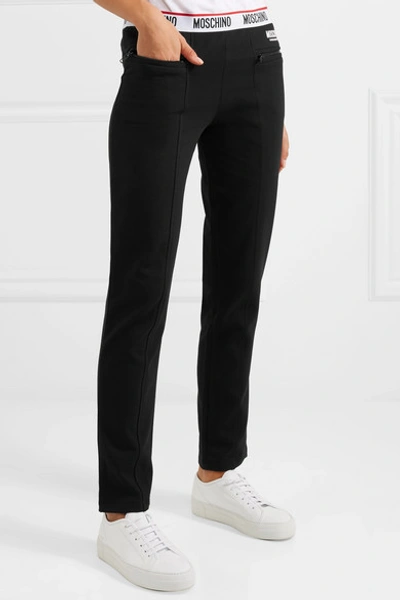 Shop Moschino Cotton-blend And Fleece Track Pants In Black