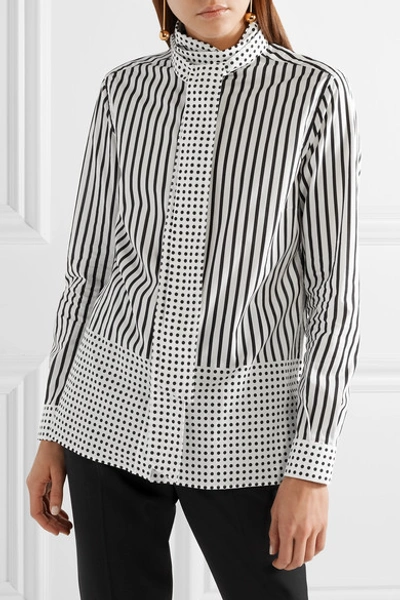 Shop Burberry Pussy-bow Printed Cotton-poplin Blouse In Black