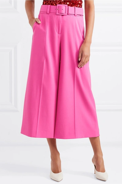 Shop Oscar De La Renta Belted Wool-blend Wide-leg Pants In Fuchsia