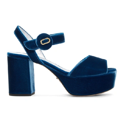 Shop Prada Blue Velvet Platform Sandals In F0215 Cobal