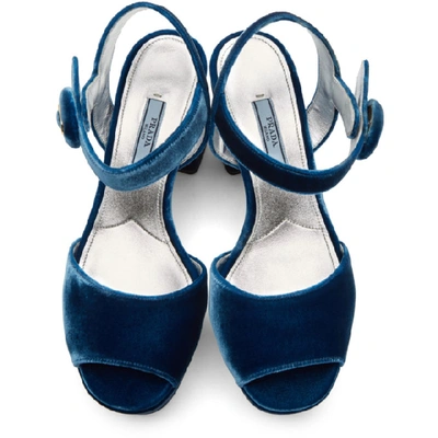 Shop Prada Blue Velvet Platform Sandals In F0215 Cobal