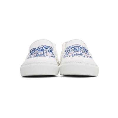 Shop Kenzo White Tiger K-skate Slip-on Sneakers In 01 - Canvas