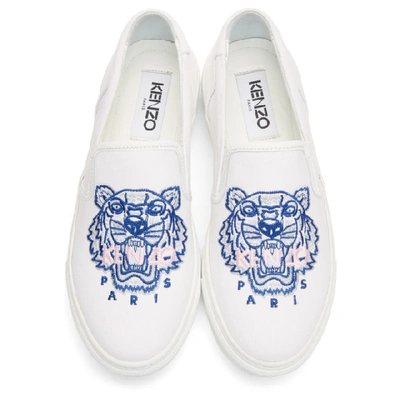 Shop Kenzo White Tiger K-skate Slip-on Sneakers In 01 - Canvas