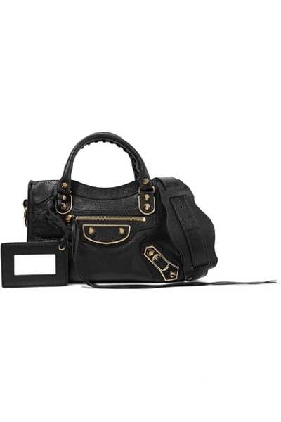 Shop Balenciaga Classic Metallic Edge City Mini Textured-leather Shoulder Bag In Black