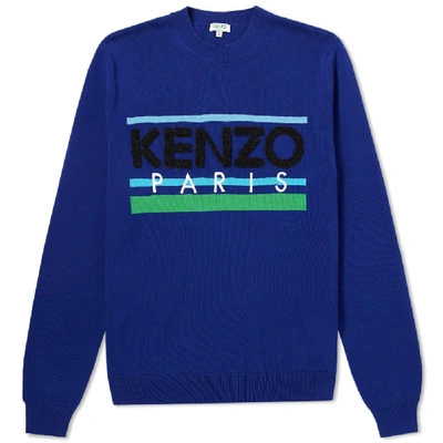 Shop Kenzo Paris Logo Knitted Crew In Blue