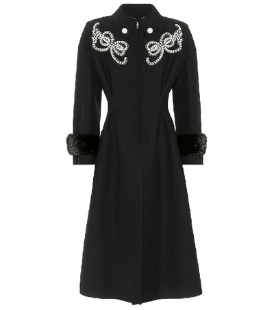 Shop Fendi Embellished Wool And Silk Coat In Black