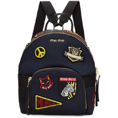 Shop Miu Miu Navy Patches Backpack