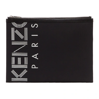 Shop Kenzo Black A4 Logo Pouch In 99 - Nylon
