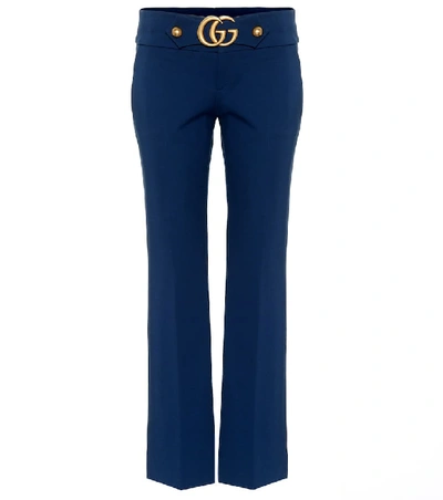 Shop Gucci Double G Stretch Jersey Trousers In Blue