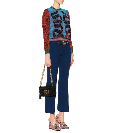 Shop Gucci Double G Stretch Jersey Trousers In Blue