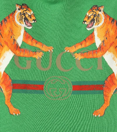 Shop Gucci Printed Cotton Hoodie In Green