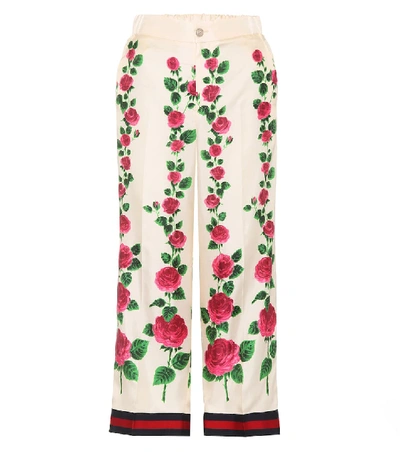 Shop Gucci Floral-printed Silk Trousers In Multicoloured