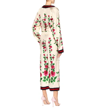 Shop Gucci Floral-printed Silk Trousers In Multicoloured