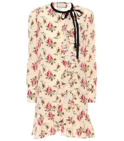 Shop Gucci Floral-printed Silk Dress In White