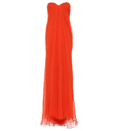 Shop Alexander Mcqueen Strapless Silk Chiffon Gown In Orange