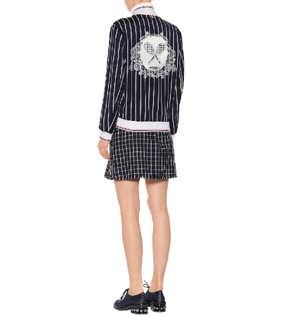Shop Thom Browne Striped Varsity Jacket With Lace