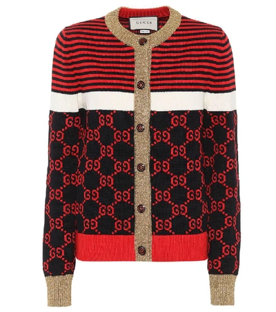 Shop Gucci Intarsia Cotton Cardigan In Red