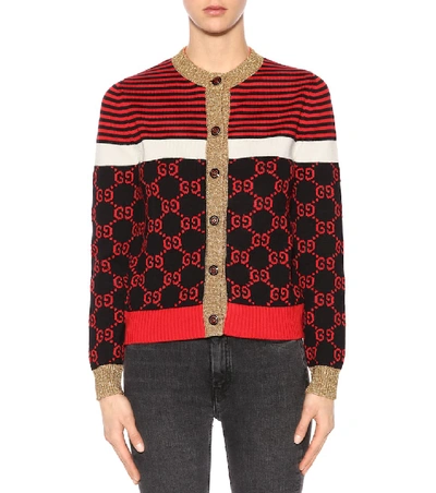 Shop Gucci Intarsia Cotton Cardigan In Red
