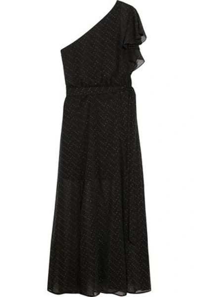 Shop Maje One-shoulder Studded Georgette Maxi Dress In Black