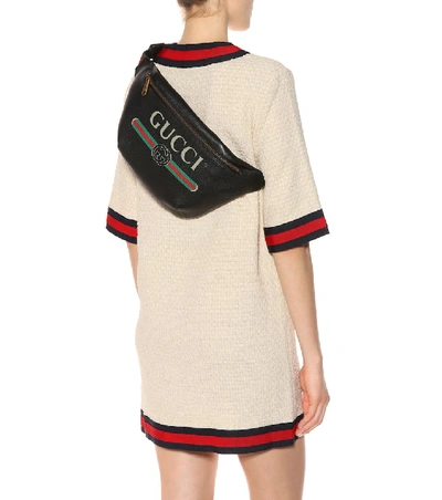 Shop Gucci Printed Leather Belt Bag In Eero