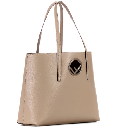 Shop Fendi Leather Shopper In Beige