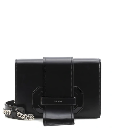 Shop Prada Plex Ribbon Leather Shoulder Bag In Black