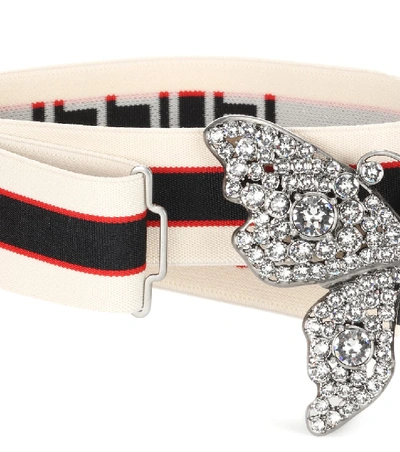 Shop Gucci Crystal-embellished Striped Belt In Multicoloured