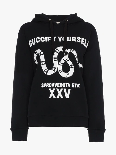 Shop Gucci Fy Yourself Print Hoodie In Black