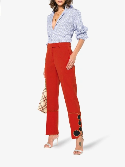 Shop Calvin Klein 205w39nyc Mid Rise Slim Leg Trousers In Yellow&orange