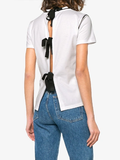 Shop Miu Miu Bird-print Tie-back T-shirt In White
