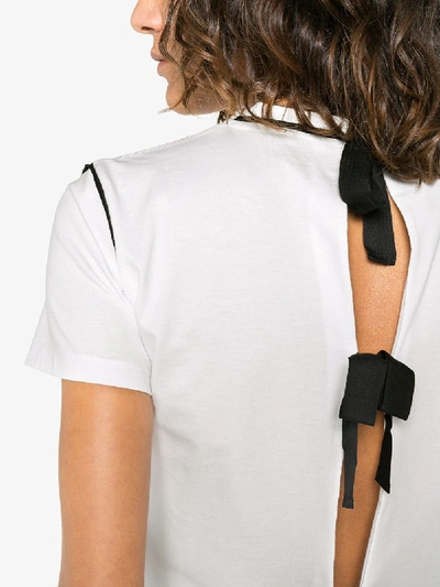Shop Miu Miu Bird-print Tie-back T-shirt In White