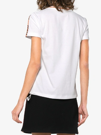 Shop Miu Miu Striped Logo Trims Cotton T Shirt In White