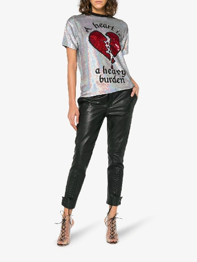 Shop Ashish Sequinned Silk Blend T Shirt In Metallic
