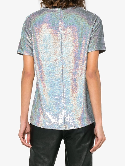 Shop Ashish Sequinned Silk Blend T Shirt In Metallic
